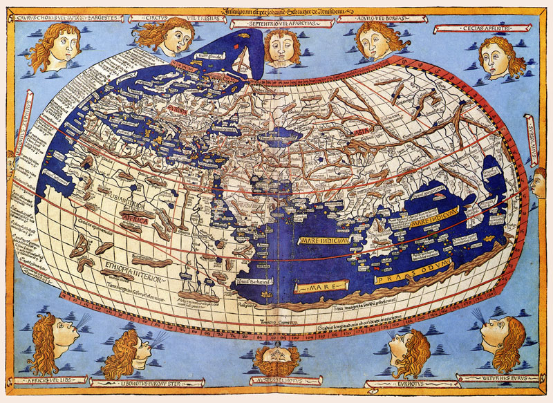 Wereldkaart Cosmographia 1482 Germanus